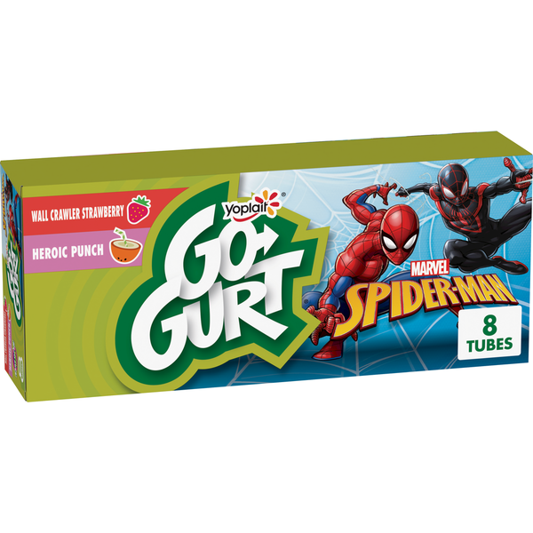 Go-Gurt Marvel Wall Crawler Strawberry and Heroic Punch Kids Yogurt Tubes