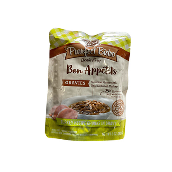 Merrick Purrfect Bistro Bon Appetits Premium Grain Free Wet Cat Food Topper, Turkey Recipe Chunks In Gravy