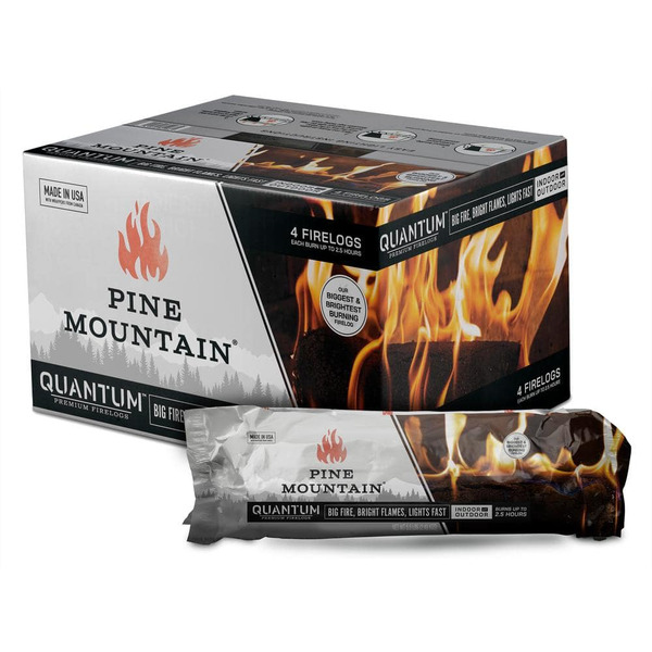 Pine Mountain Quantum Premium Firelog, 2.5-hour Firelog, Bright Firelog For Fireplace, Fire Pit, Indoor And Outdoor Use (4-pack)