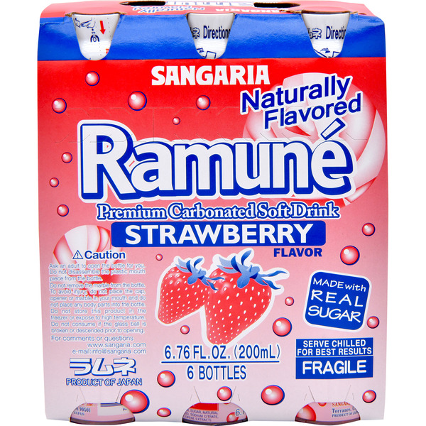 Sangaria Soft Drink, Carbonated, Ramune, Strawberry Flavor