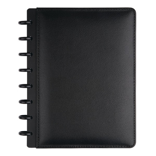 Tul 60-Sheets Leather Cover & Narrow Ruled Discbound Notebook - Black - Junior Size