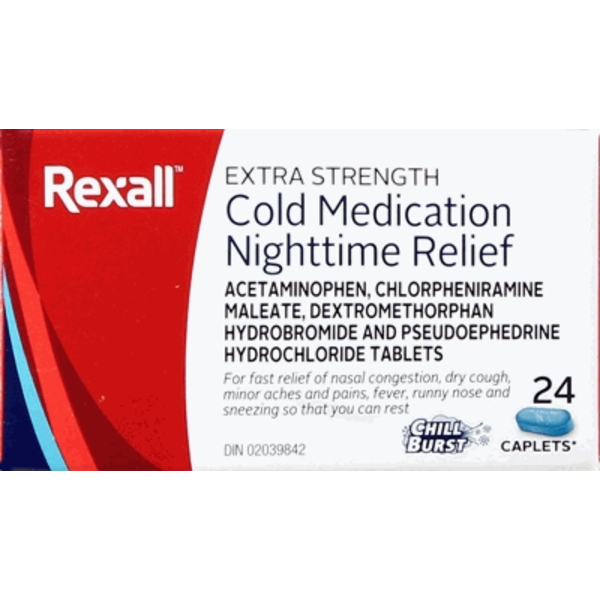 Rexall Extra Strong Cold Medication Nighttime Relief Caplets Same-Day ...
