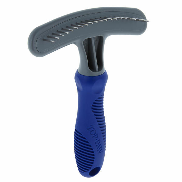 Top Paw Shedding Pet Rake - Blue, Grey & Silver