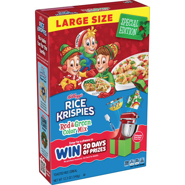 Kellogg's Rice Krispies Breakfast Cereal, Christmas Pack, Family Size, Original with Holiday Colors,  Box (1 Box)