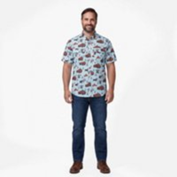 Magellan Outdoors Men's Laguna Madre Holiday Truck Short Sleeve Fishing Shirt, M - Light Blue 01