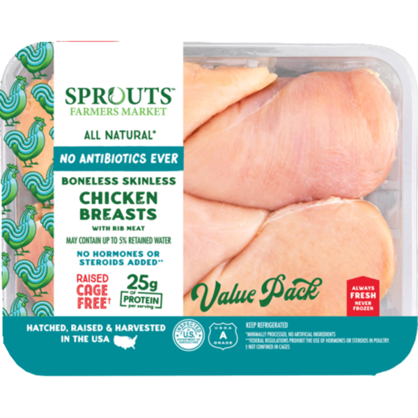 Sprouts All-Natural Fresh Boneless Skinless Chicken Breast With Rib Meat Value Pack