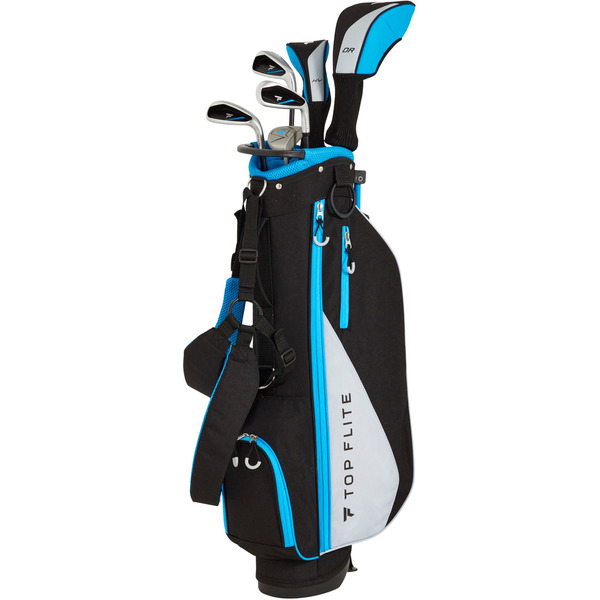 Top Flite Youth 9-Piece Golf Club Complete Set, Height 53" & Up/Ages 9-12, Right Hand - Black/Blue