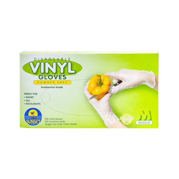 Sunset - Clear Vinyl Gloves without Powder, Medium - 100 ct