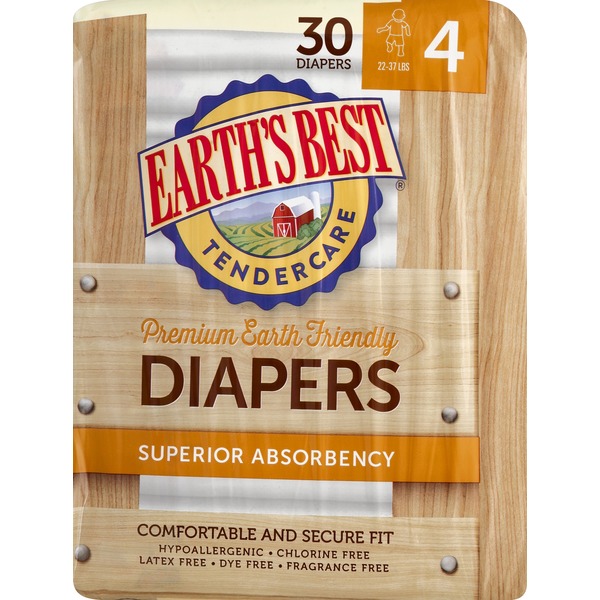 Earth's Best Diapers, Premium Earth Friendly, 4 (2237 lbs) (30 each