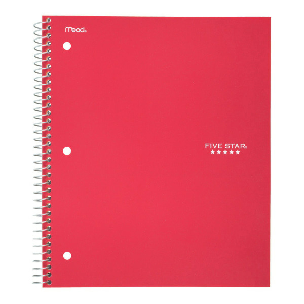 Five Star 1 Subject College Ruled Red Spiral Notebook