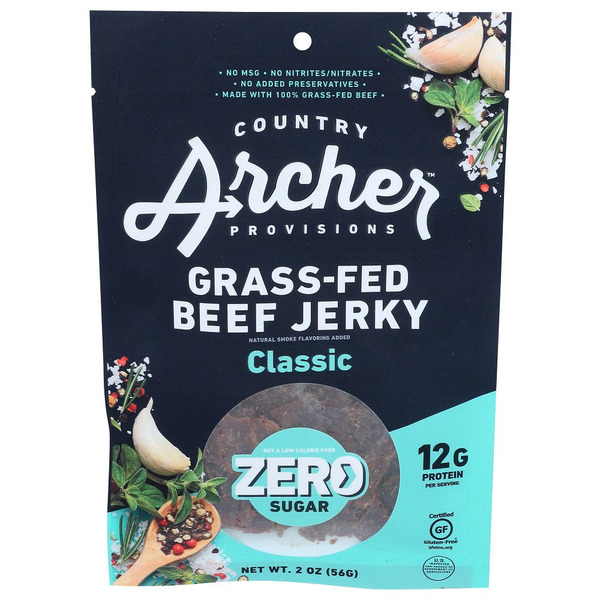 Country Archer Beef Jerky, Classic, Zero Sugar, Grass-Fed