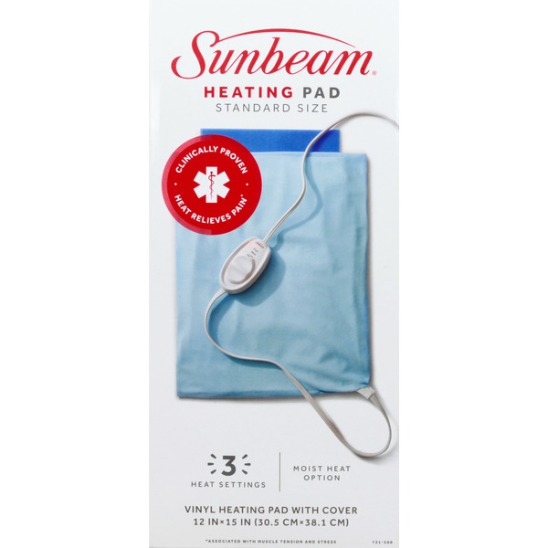 Sunbeam Heating Pad, with Cover, Vinyl, Light Blue, Standard Size (1