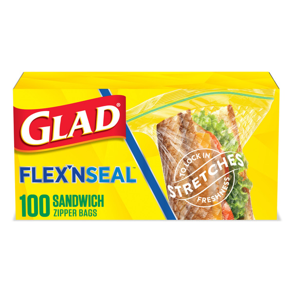 Glad FLEX'N SEAL Food Storage Plastic Bags, Sandwich Same-Day