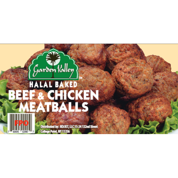 Frozen Garden Valley - Halal 1oz Meatballs, Fully Cooked - 10 lb Box