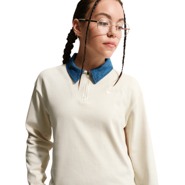 Nike Girls NSW Pullover Long Sleeve Top, XL - Beige/Blue