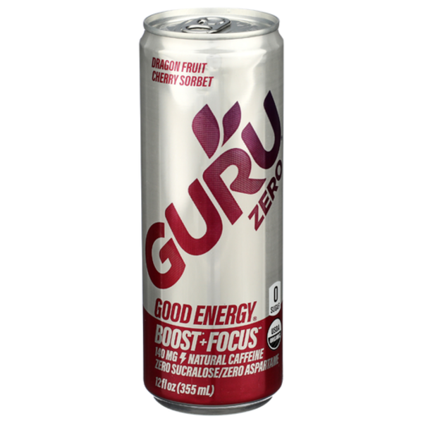 Guru Organic Dragon Fruit Cherry Sorbet Zero Sugar Energy Drink
