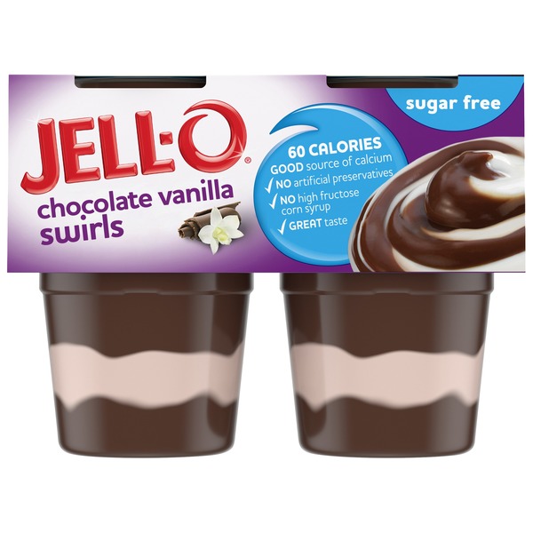 JellO Ready to Eat Sugar Free Chocolate Vanilla Swirl Pudding Cups (3.