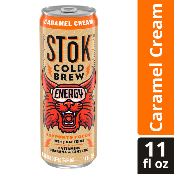 SToK Cold Brew Energy Caramel Cream, Ready to Drink Canned Coffee with 195mg Caffeine to Help Support Focus, B Vitamins, Guarana and Ginseng, 11 fl oz