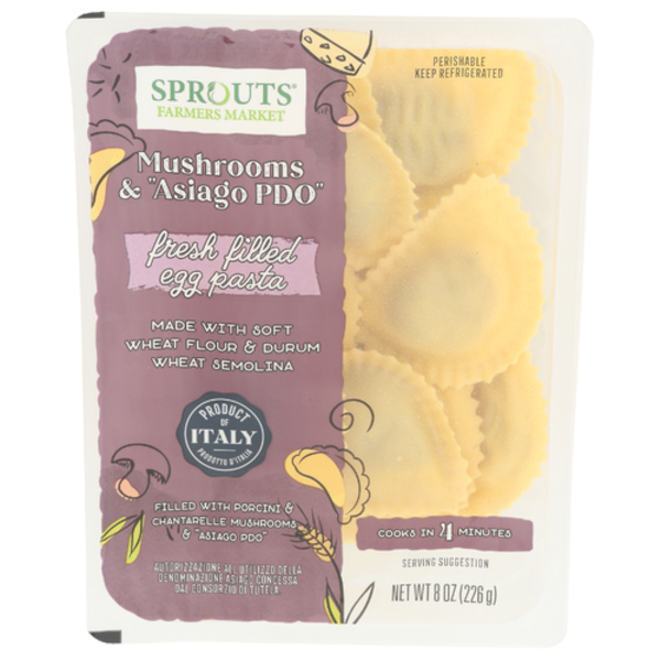 Sprouts Mushrooms & "Asiago PDO" Ravioli Fresh Filled Egg Pasta
