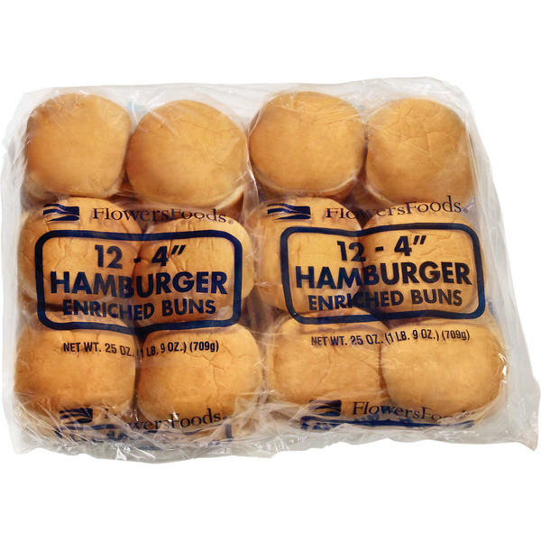 Flowers - 4" Plain Hamburger Bun - 12 ct Pack