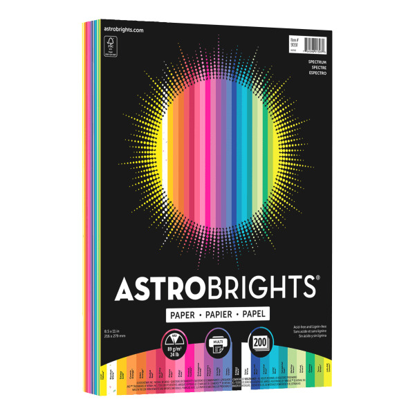 Astrobrights 8.5" x 11" Spectrum 25-Color Assortment 24 Pound 89 GSM Color Paper
