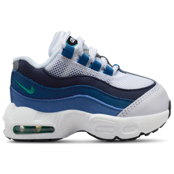 Nike Kids' Toddler Air Max 95 Premium Casual Shoes, Size 7.0 - White/Lake Blue/French Blue/Emerald Green