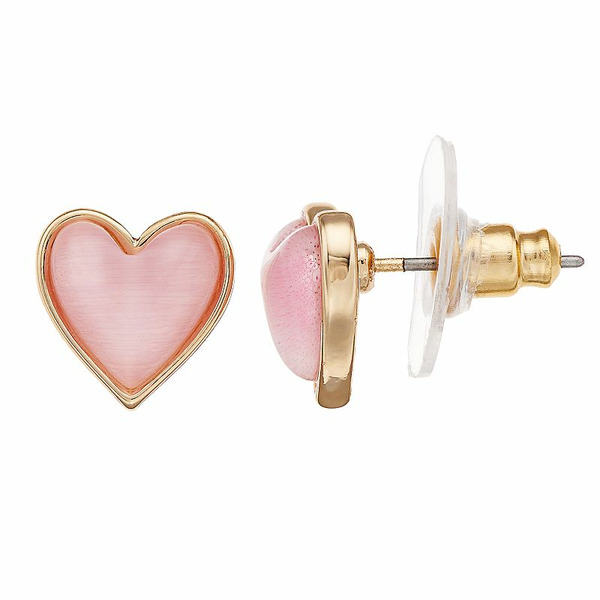 LC Lauren Conrad Conrad Pink Heart Stud Nickel Free Button Earrings