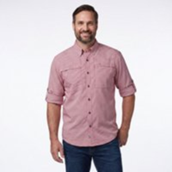 Magellan Outdoors Aransas Pass Mini Check Long Sleeve Fishing Shirt, L