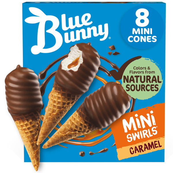 Blue Bunny Mini Swirls Caramel Cones, Frozen Dessert, 8 Pack Same