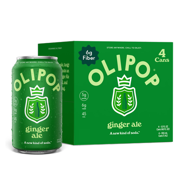 OLIPOP 6g Fiber Prebiotic Soda, Ginger Ale, Shelf Stable