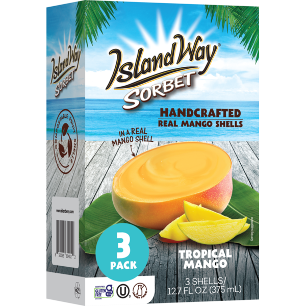 Island Way Sorbet with a touch of cream in real mango shells Same