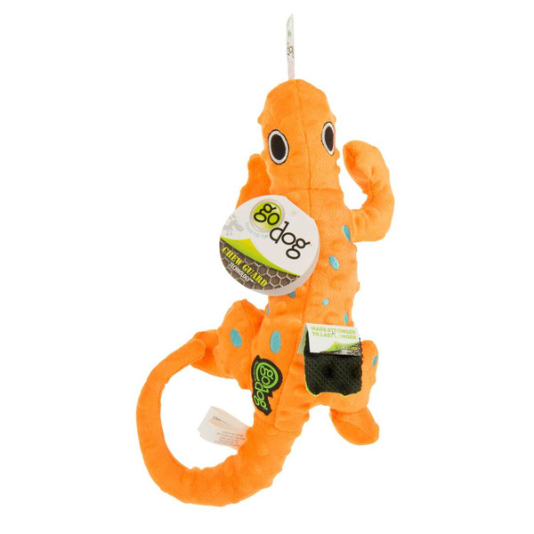 GoDog Amphibianz Gecko Durable Plush Dog Toy With Chew Guard Technology & Squeaker
