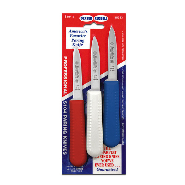 Dexter - S104-3RYG Sani-Safe 3 Pack of 3�" Paring Knives, Green, Yellow, Red Handles
