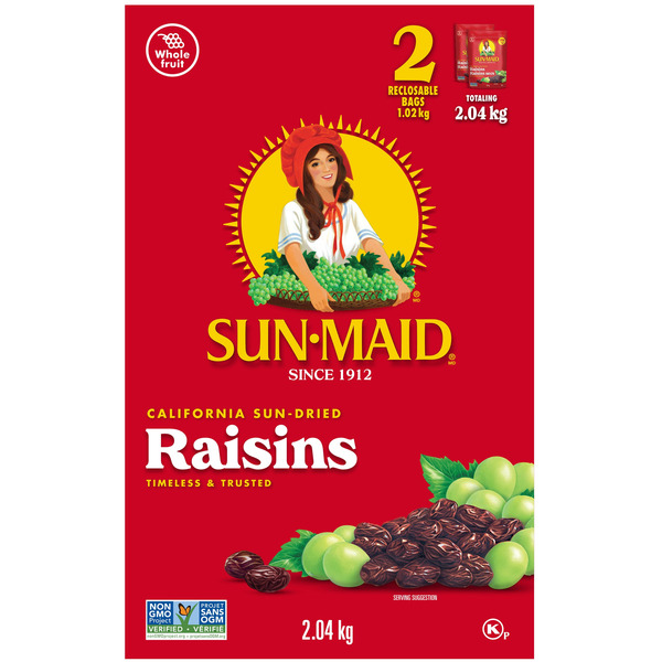 Sun-Maid California Sun-Dried Raisins 1 Box/2-Pack/1.02kg Bags