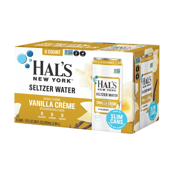 Hal's New York Vanilla Crème Seltzer Water, Slim Can Same-Day