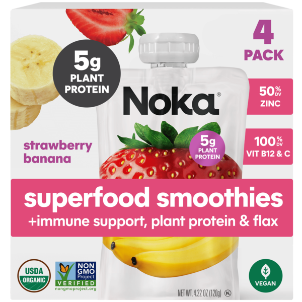 NOKA Organic Superfood Immunity Smoothies, Strawberry Banana Same