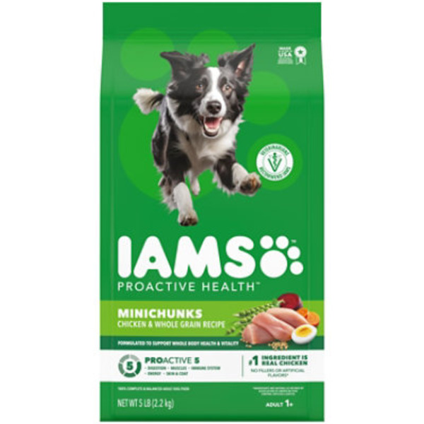 IAMS Proactive Health Adult Minichunks Dry Dog Food Chicken & Whole Grain Recipe, (4) 5 lb. Bags