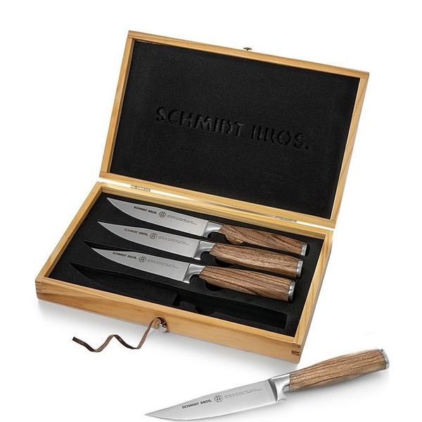 Schmidt Brothers Cutlery Zebra Wood 4-Piece Jumbo Steak Knife Set with Box