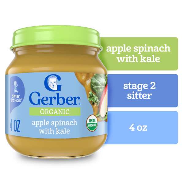 Gerber Stage Baby Food Organic Apple Spinach With Kale Jar Non-Gmo Baby  Puree