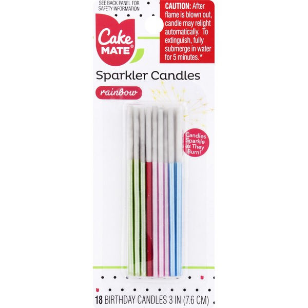 Cake Mate Birthday Candles, Sparkler Candles, Rainbow, 3 Inches (18