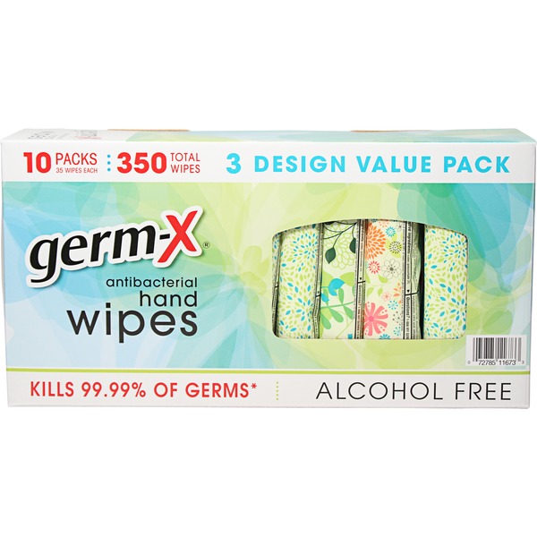 GermX 3 Design Value Pack Antibacterial Hand Wipes Alcohol Free (35 ct