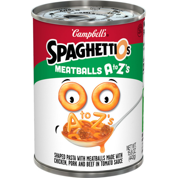 Campbell's SpaghettiOs ned Pasta A to Z Shapes with Meatballs