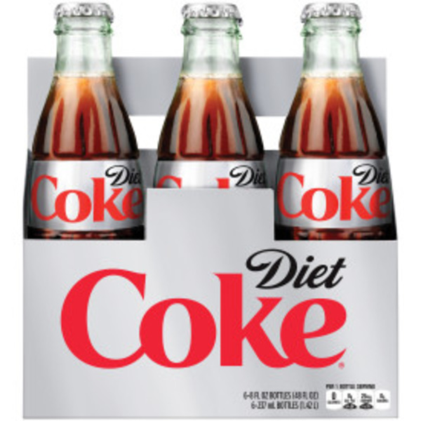 Diet Coke Glass Bottles, 8 fl oz, 6 Pack, 4 Sets