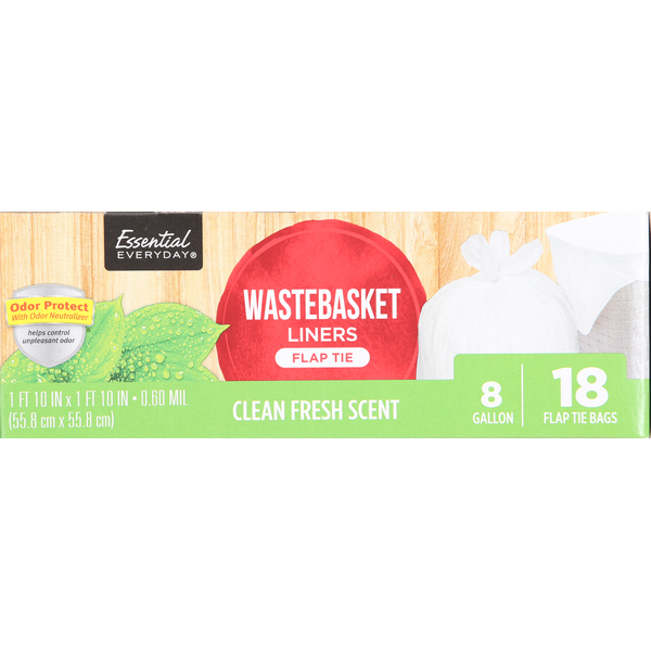 Essential Everyday Wastebasket Liners, Flap Tie, Clean Fresh Scent