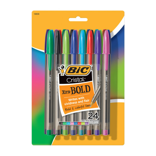BIC Assorted Ink Bold Point Cristal Ballpoint Stick Pens