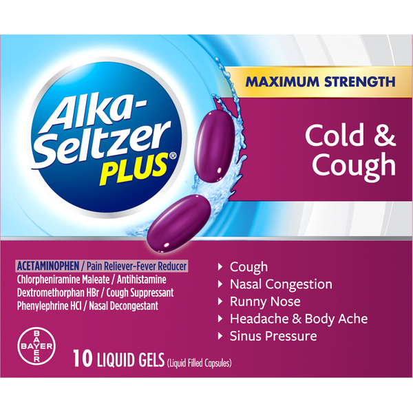 Alka-Seltzer Plus Cold & Cough Liquid Gels 10ct product package