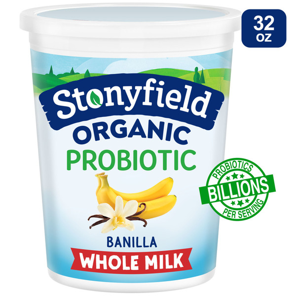 Stonyfield Organic Whole Milk Probiotic Yogurt, Banilla, 32 oz. – Multi-Serving Yogurt; Supports Immunity & Digestive Health