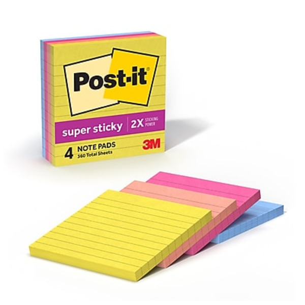 Post-it Summer Joy Collection Colors Lined Super Sticky Notes