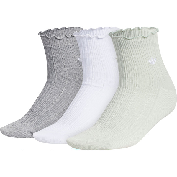 adidas Original's Ruffle Quarter Socks, M - Mgh White & Linen Green, 3 Pack