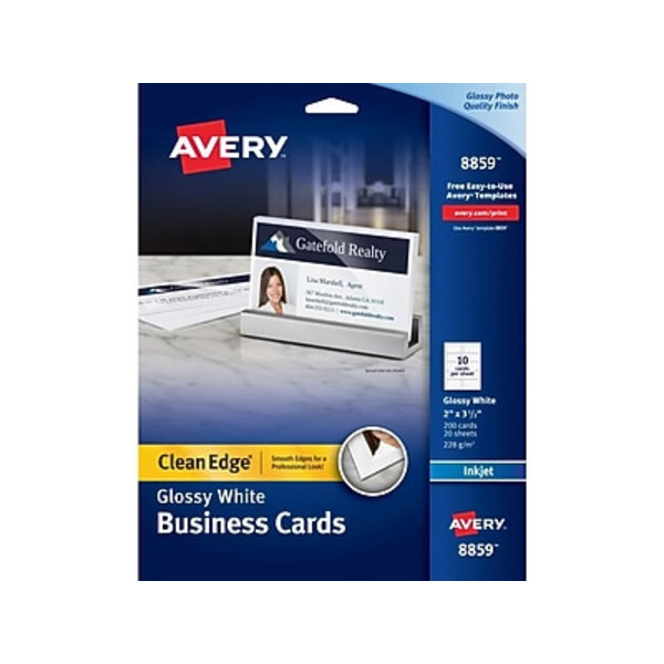 Avery 8879 3.5" x 2" Glossy White Clean Edge Business Cards
